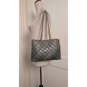 VTG Magnum Fashion Genuine Snakeskin Gray Quilted Handbag w/ Chain Straps